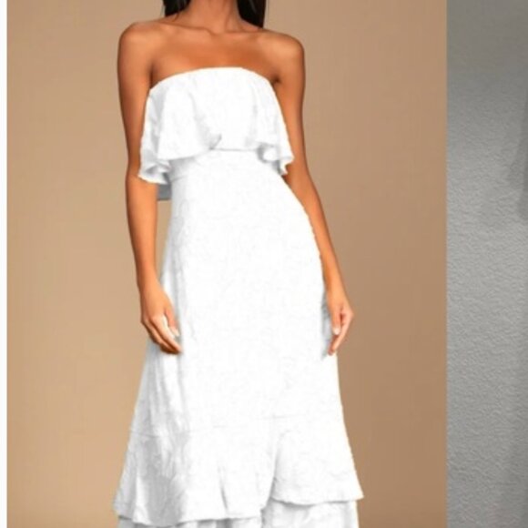 Lulus Love You So Truly Dress Burnout Floral Strapless Midi White NWT Size XS - Picture 1 of 13